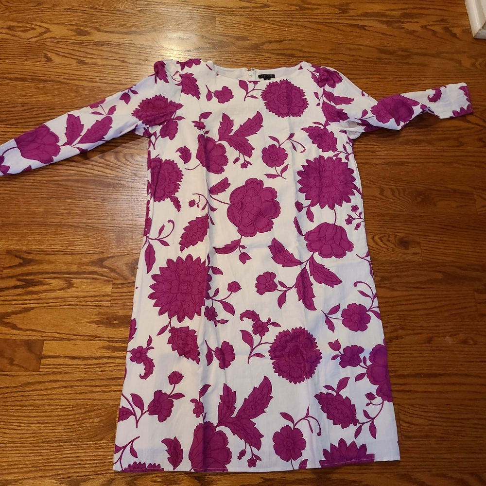 Ann Taylor White Dress with Magenta Floral Print - Womens Casual